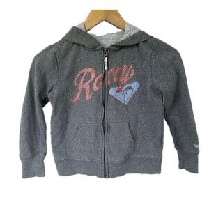 Roxy Girl Sun Sand Surf Full Zip Front Pocket Ribbed Trim Hoodie Jacket 7-8 S